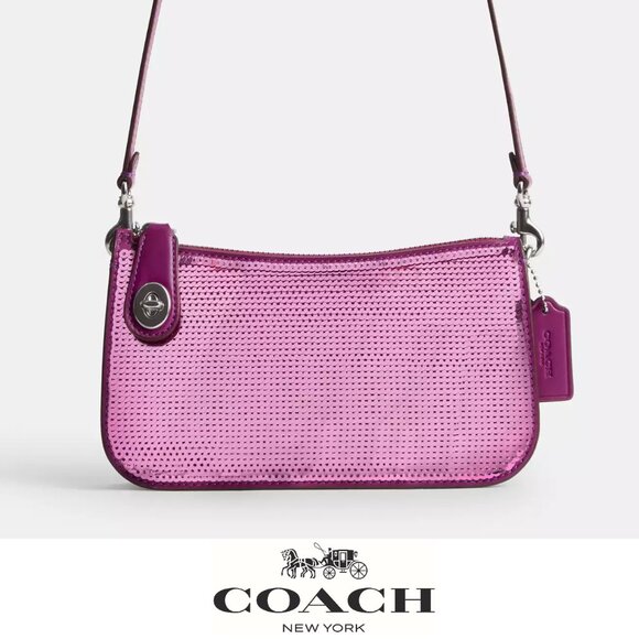 🥰 Coach Penn Shoulder Bag With Sequins - Picture 2 of 6